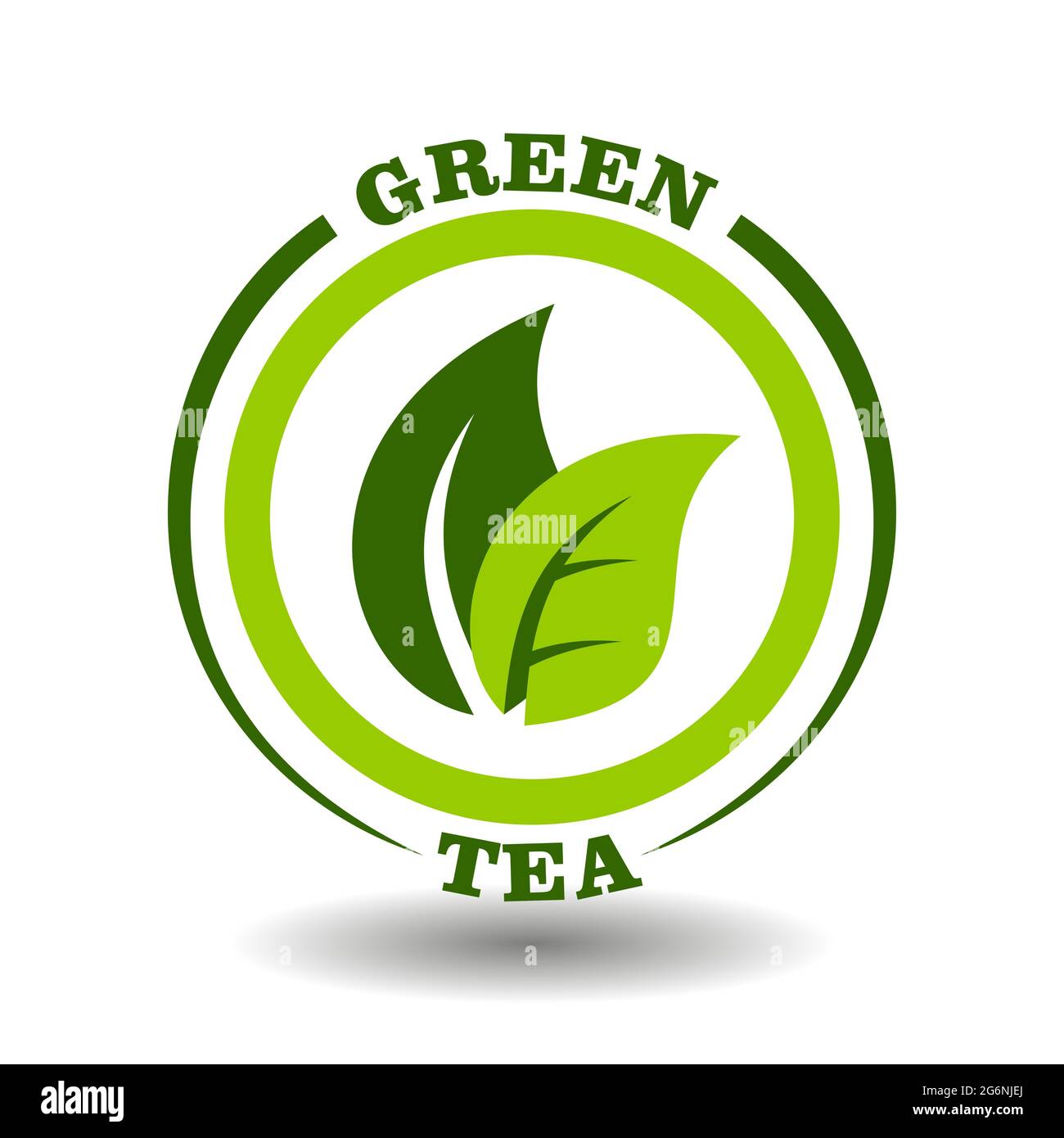 Logo cercle vectoriel thé vert avec symbole de feuilles dans un pictogramme rond pour les signes de cosmétiques biologiques, étiquettes d'étiquetage des aliments naturels et produits de phytothérapie Illustration de Vecteur