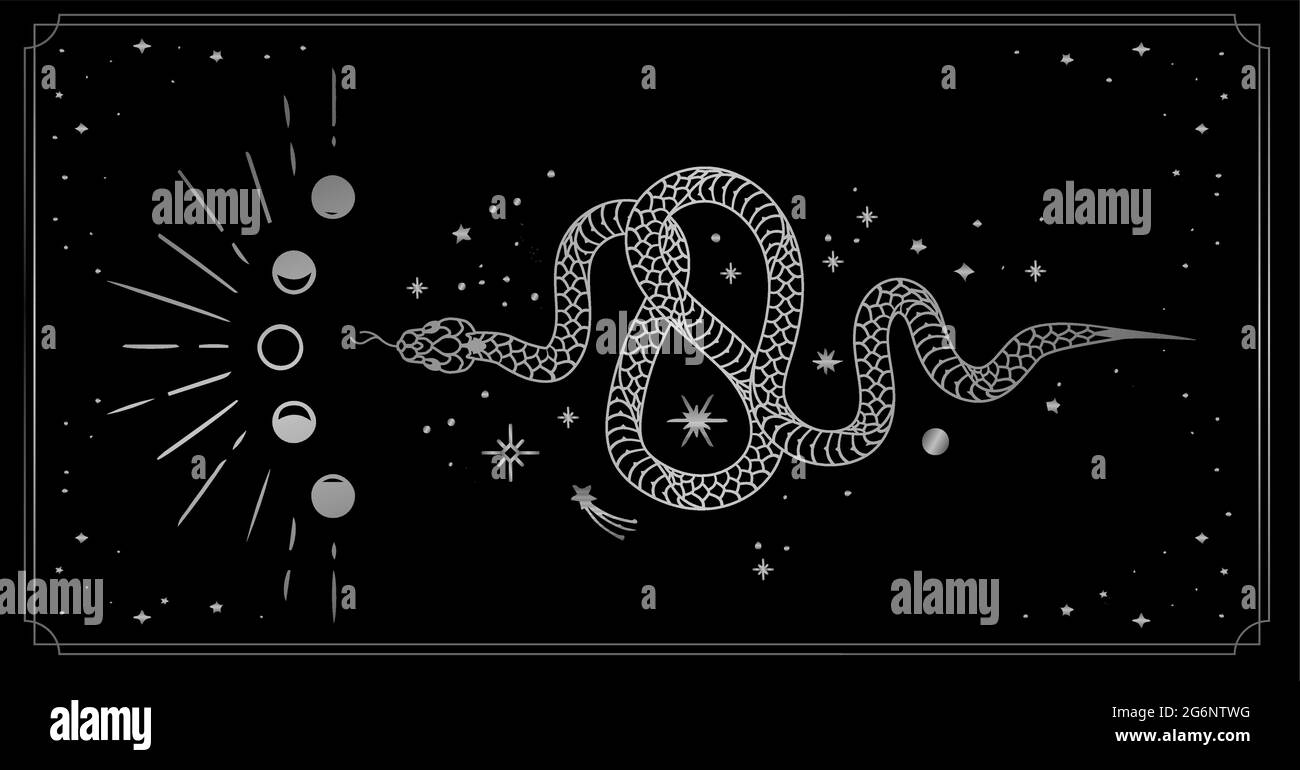 Illustration du vecteur bohémien isolé. Serpent ésotérique, serpent et ornement du soleil imprimé, affiche, bannière, carte de voeux Illustration de Vecteur