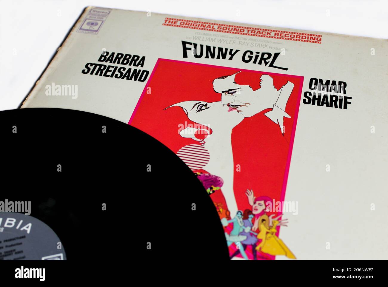 Funny Girl est un film de comédie-drame musical biographique américain réalisé en 1968 par William Wyler. Album de bande-son sur disque vinyle LP. Couverture de l'album Banque D'Images