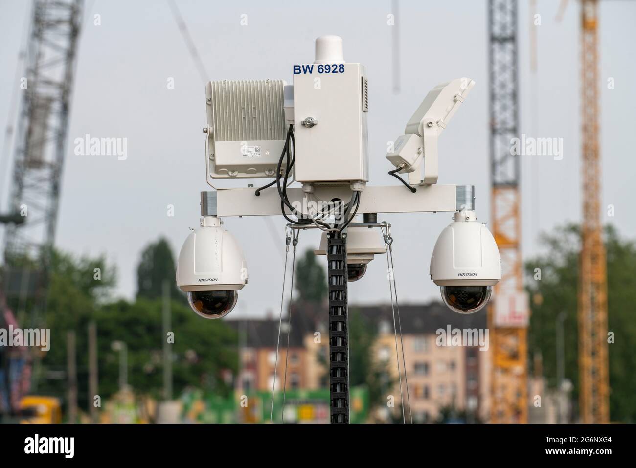 Chantier de construction, grues de construction, BauWatch, compagnie pour la sécurité de chantier de construction, surveillance, protection contre le vol et le vandalisme, pont Banque D'Images