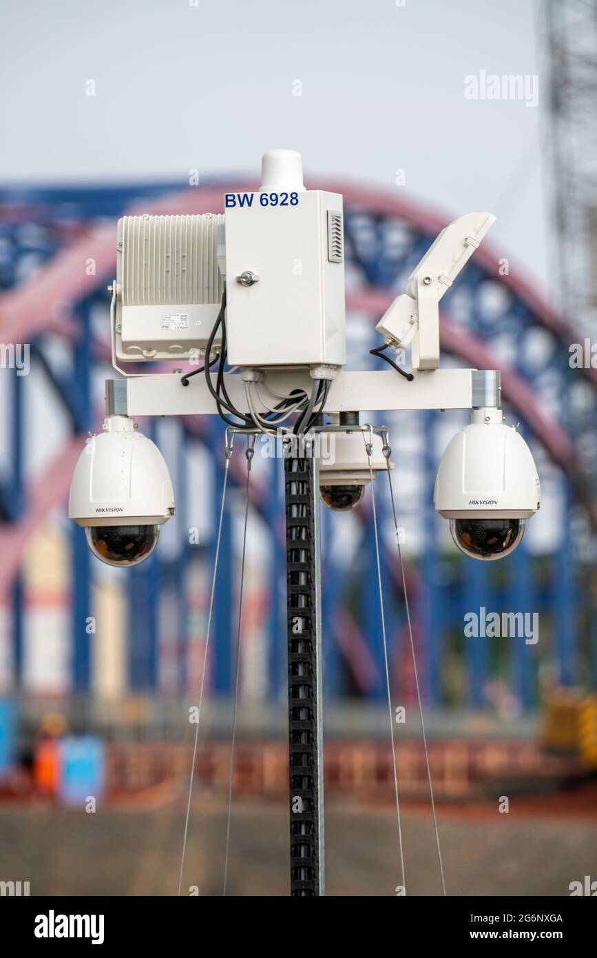 Chantier de construction, grues de construction, BauWatch, compagnie pour la sécurité de chantier de construction, surveillance, protection contre le vol et le vandalisme, pont Banque D'Images