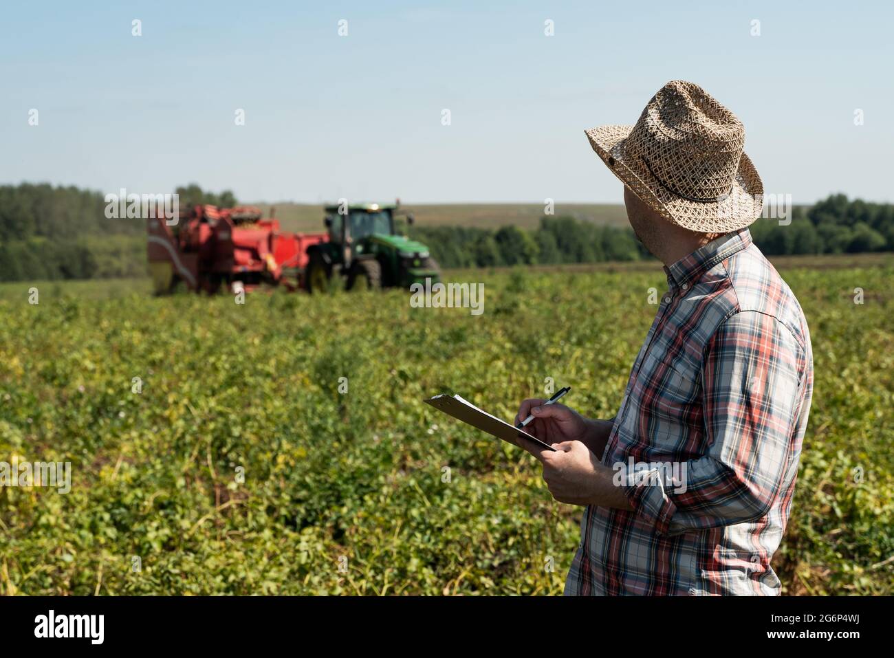 L'agronome enregistre les données sur la récolte. Image agricole Banque D'Images