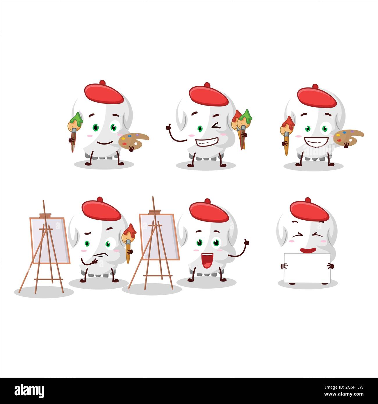 Artiste artistique du crâne dessin animé tableau de caractères avec un pinceau. Illustration vectorielle Illustration de Vecteur