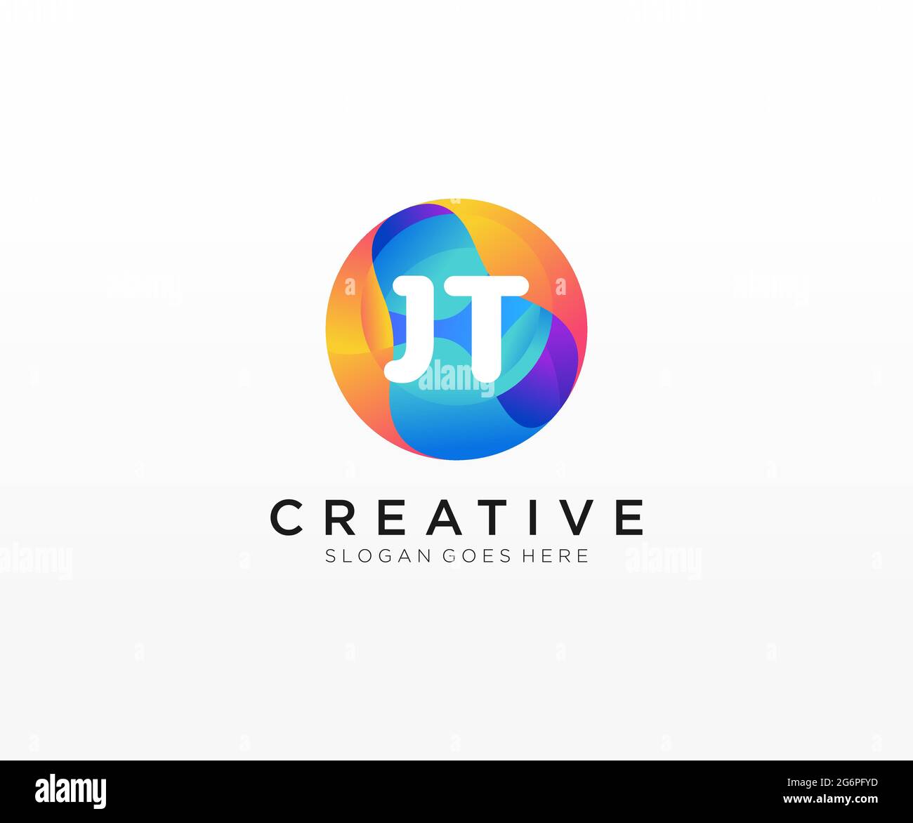 Logo JT initial avec modèle de cercle coloré Illustration de Vecteur