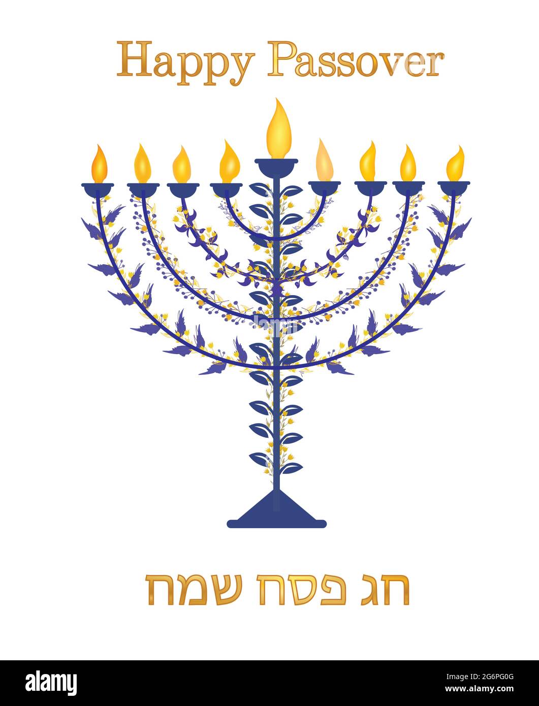 Bannière de fête juive pour la Pâque avec menorah et décoration florale, carte de voeux pour la Pâque heureuse. Pesach célébration concept. Illustration vectorielle Illustration de Vecteur