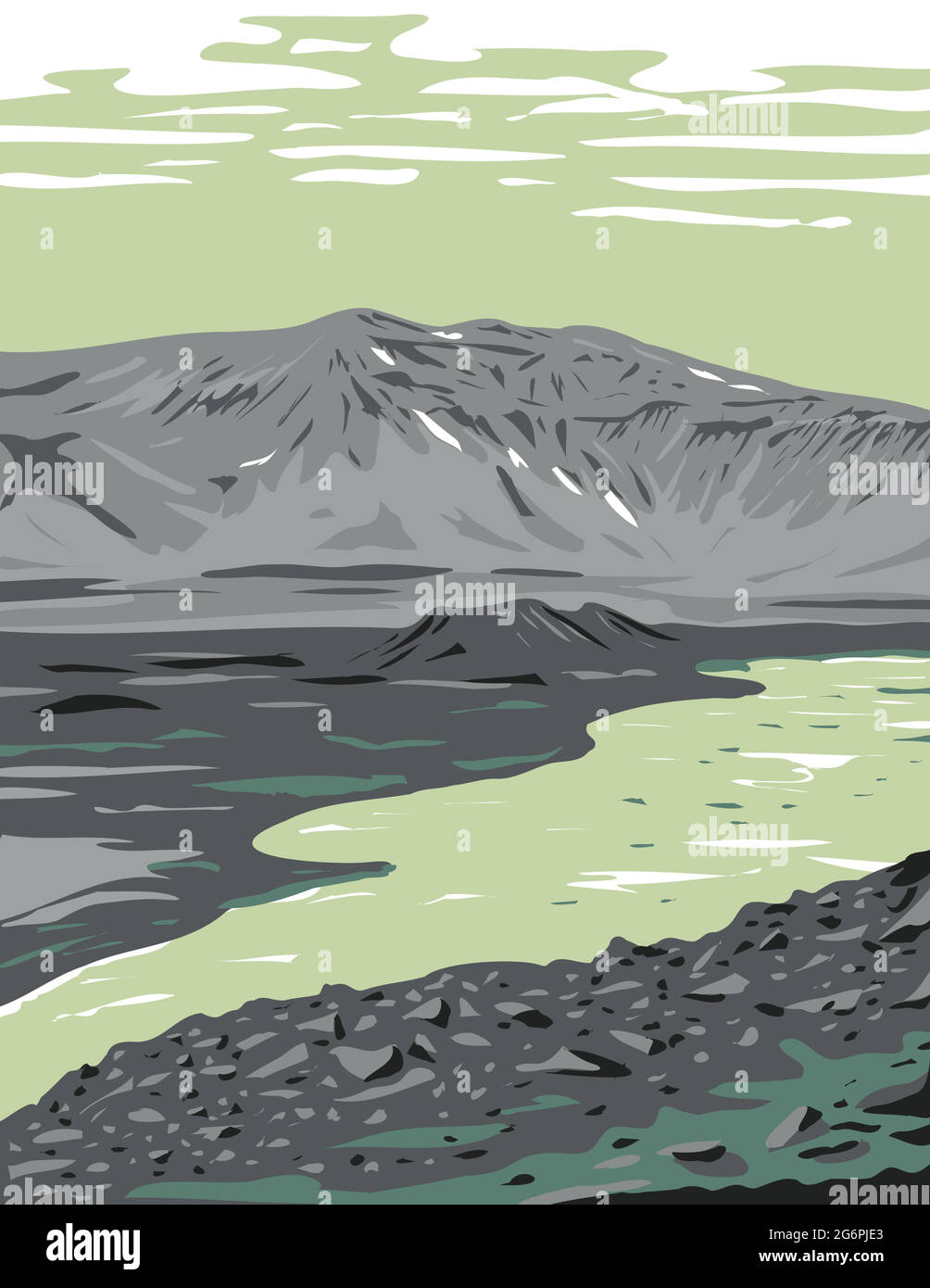 WPA affiche art d'une caldeira dans le désert isolé de la péninsule de l'Alaska dans Aniakchak National Monument et de préserver les États-Unis fait dans les travaux projet adminis Illustration de Vecteur