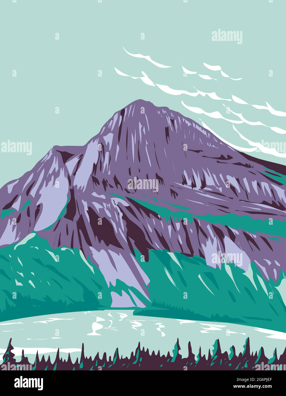 WPA affiche art de Hidden Lake avec Bearhat Mountain en arrière-plan situé dans le parc national de Glacier, Montana États-Unis fait en travaux administration de projet s Illustration de Vecteur