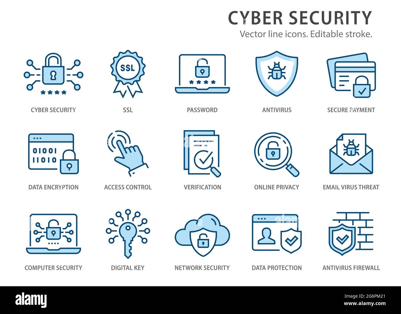 Icônes de cyber-sécurité, telles que mot de passe, clé numérique, vérification, etc. Choisissez n'importe quelle taille et n'importe quelle couleur. Illustration de Vecteur
