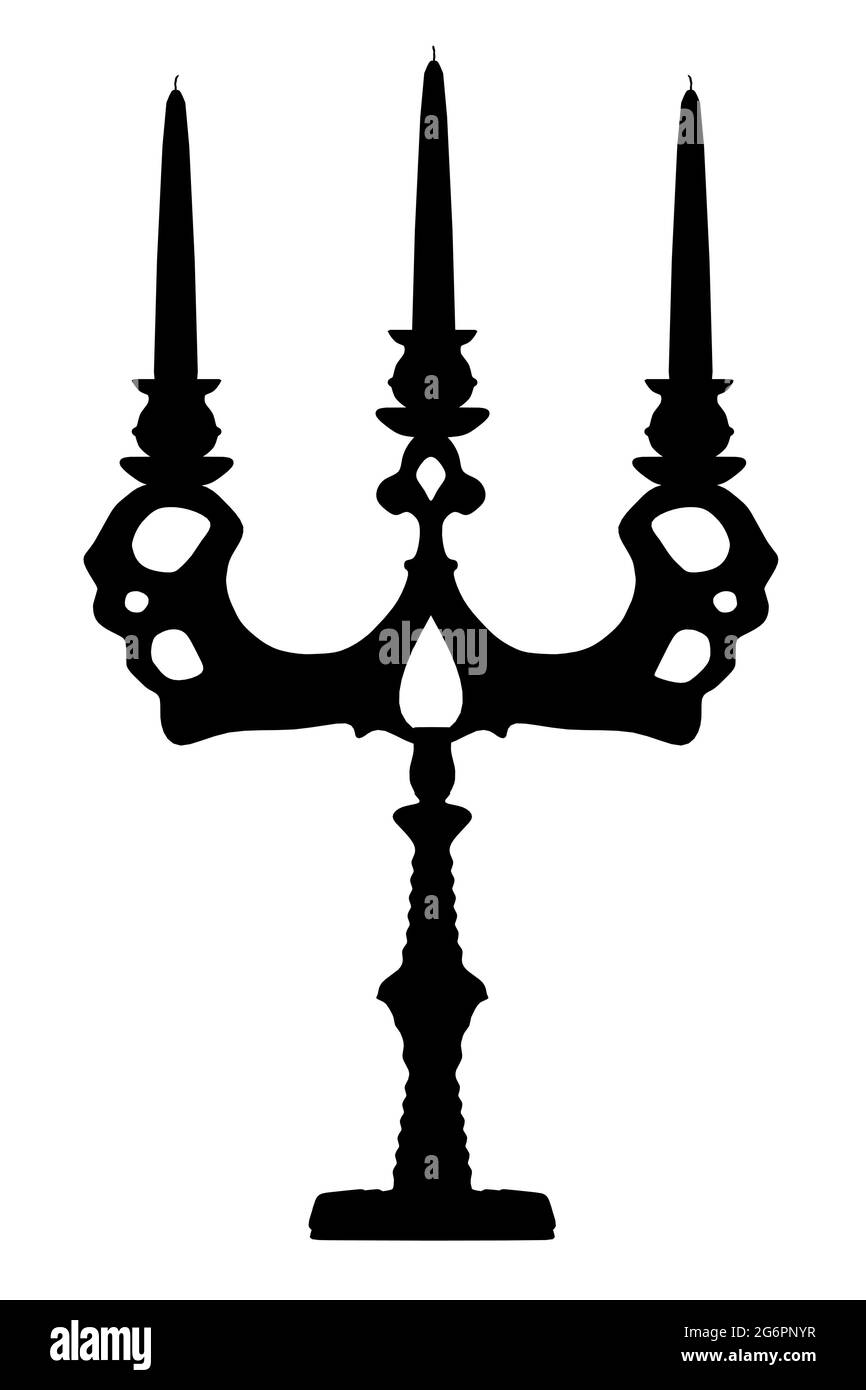 Silhouette d'un chandelier décoratif avec des bougies isolées sur un fond blanc. Illustration vectorielle. Illustration de Vecteur