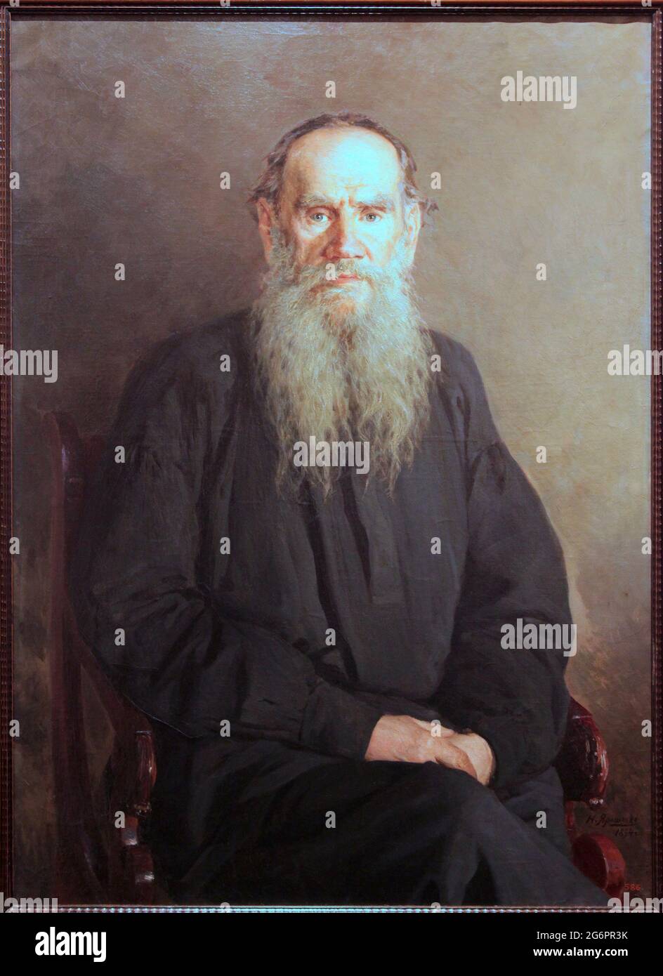 Portrait de Léon Tolstoï 1894 par l'artiste Nikolai Alexandrovitch Yarochenko (Николай Александрович Ярошенко; Микола Олександрович Ярошенко; 1846 – 1898) peintre impérial russe d'origine ukrainienne. Tolstoï;l'écrivain russe a considéré l'un des plus grands auteurs de tous les temps. Banque D'Images