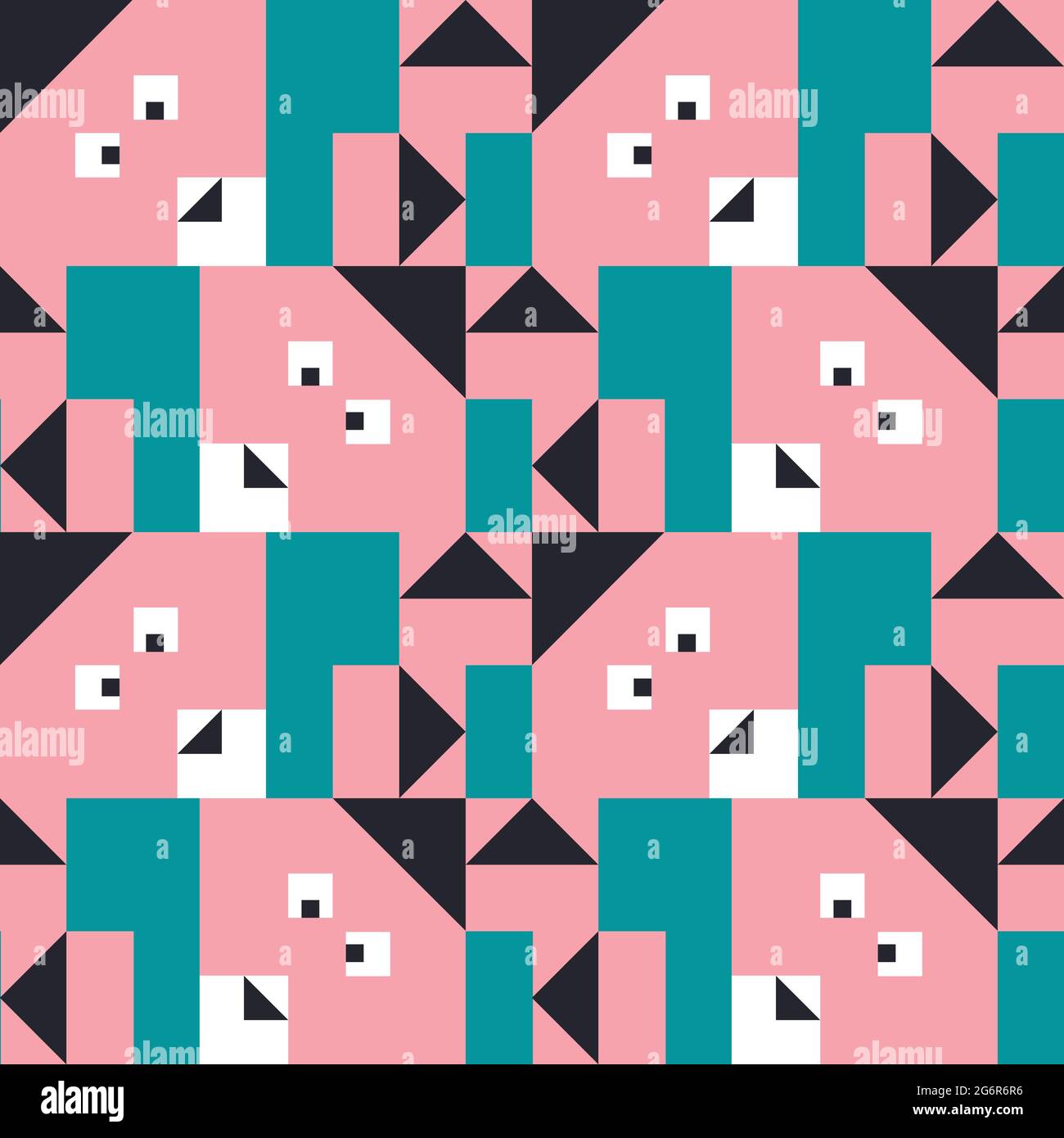 Motif vectoriel sans couture avec lapin carré entendu sur fond bleu. Papier peint animal amusant et simple avec lapins rose vif. Illustration de Vecteur