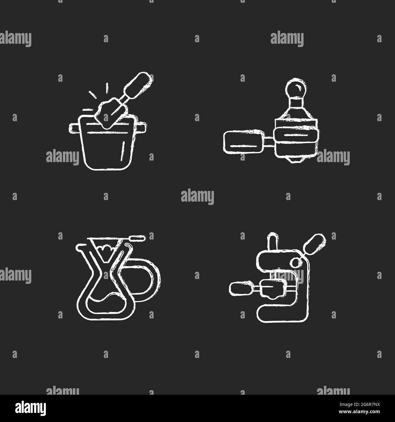 Les outils du café-restaurant craie des icônes blanches sur fond sombre Illustration de Vecteur