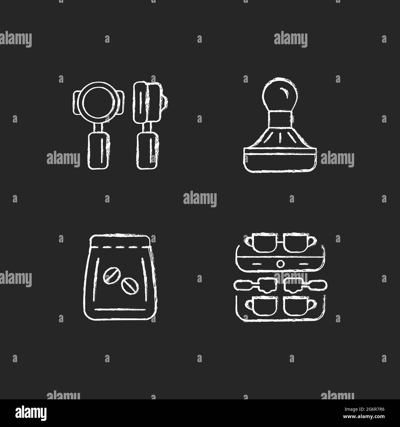 Café-restaurant outils professionnels craie icônes blanches sur fond sombre Illustration de Vecteur