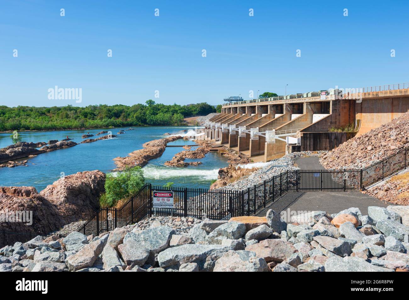 Vue sur le barrage de dérivation de la rivière Ord, près de Kununurra, région de Kimberley, Australie occidentale, Australie occidentale, Australie occidentale, Australie Banque D'Images
