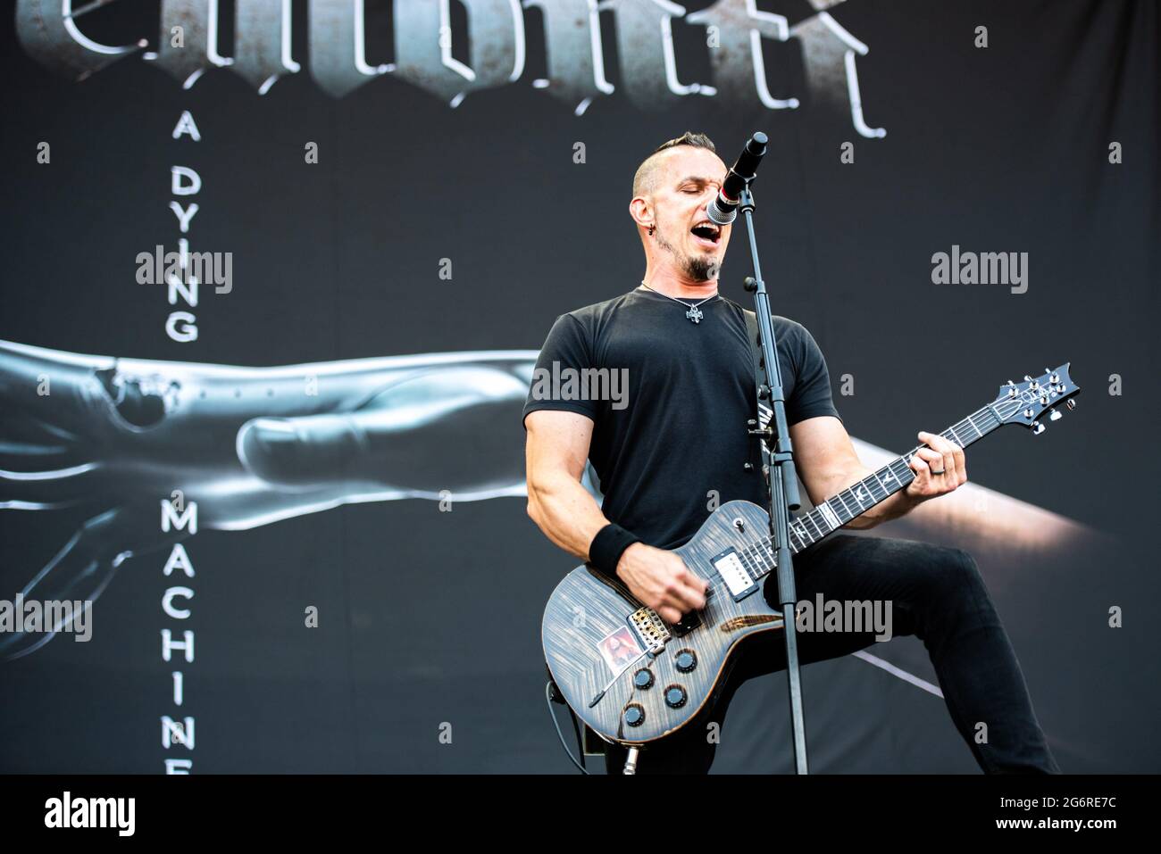 MILAN, FESTIVAL D'ÉTÉ DE MILAN, ITALIE : le guitariste, chanteur et écrivain américain Mark Tremonti, se présentant en direct sur scène au festival d'été de Milan 2018, ouverture de la tournée mondiale « héritage de la Bête » de Iron Maiden en 2018 Banque D'Images