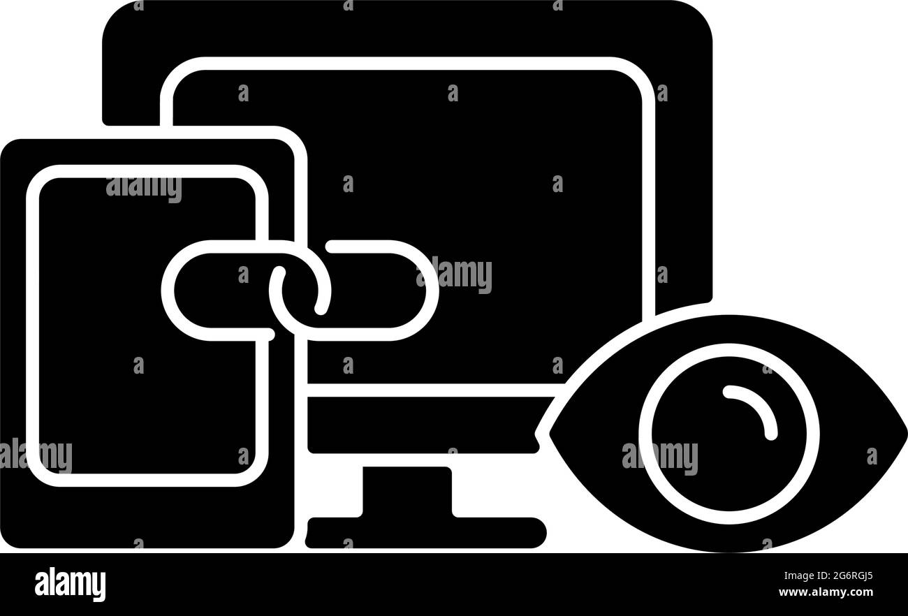 Icône de glyphe noir de suivi inter-appareils Illustration de Vecteur