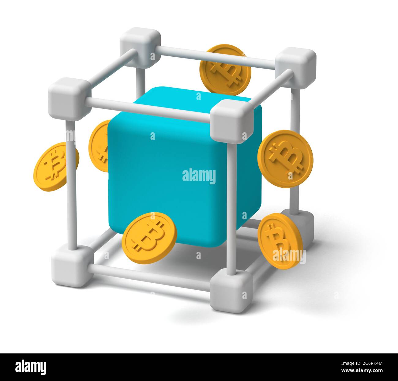 Bitcoin crypto monnaie blockchain concept 3D sur fond blanc, ombre portée Banque D'Images