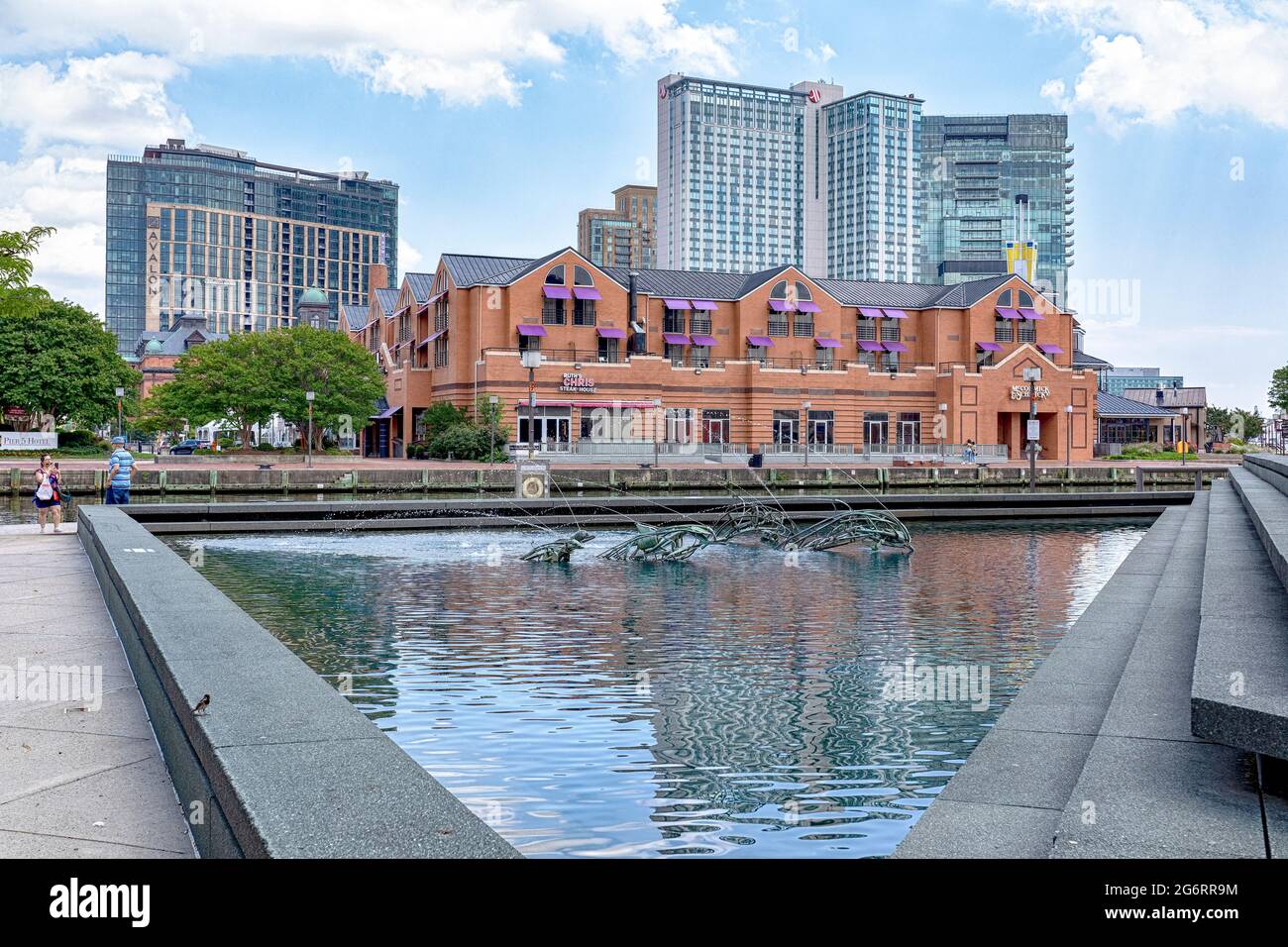 Pier Five Hotel, collection Curio par Hilton, 711 Eastern Avenue, vue depuis le Marine Mammal Pavilion de l'Aquarium national sur Pier four. Banque D'Images