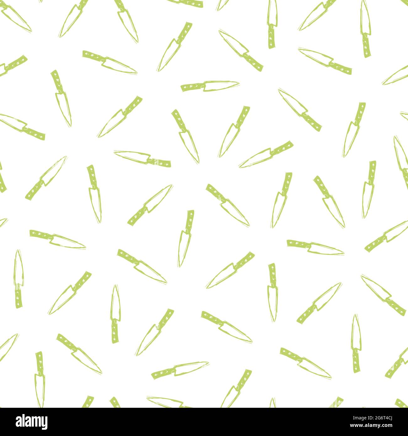 Motif vectoriel blanc sans couture avec couteaux de cuisine dessinés à la main verts. Idéal pour les projets de tissus, de scrapbooking et de papier peint. Illustration de Vecteur