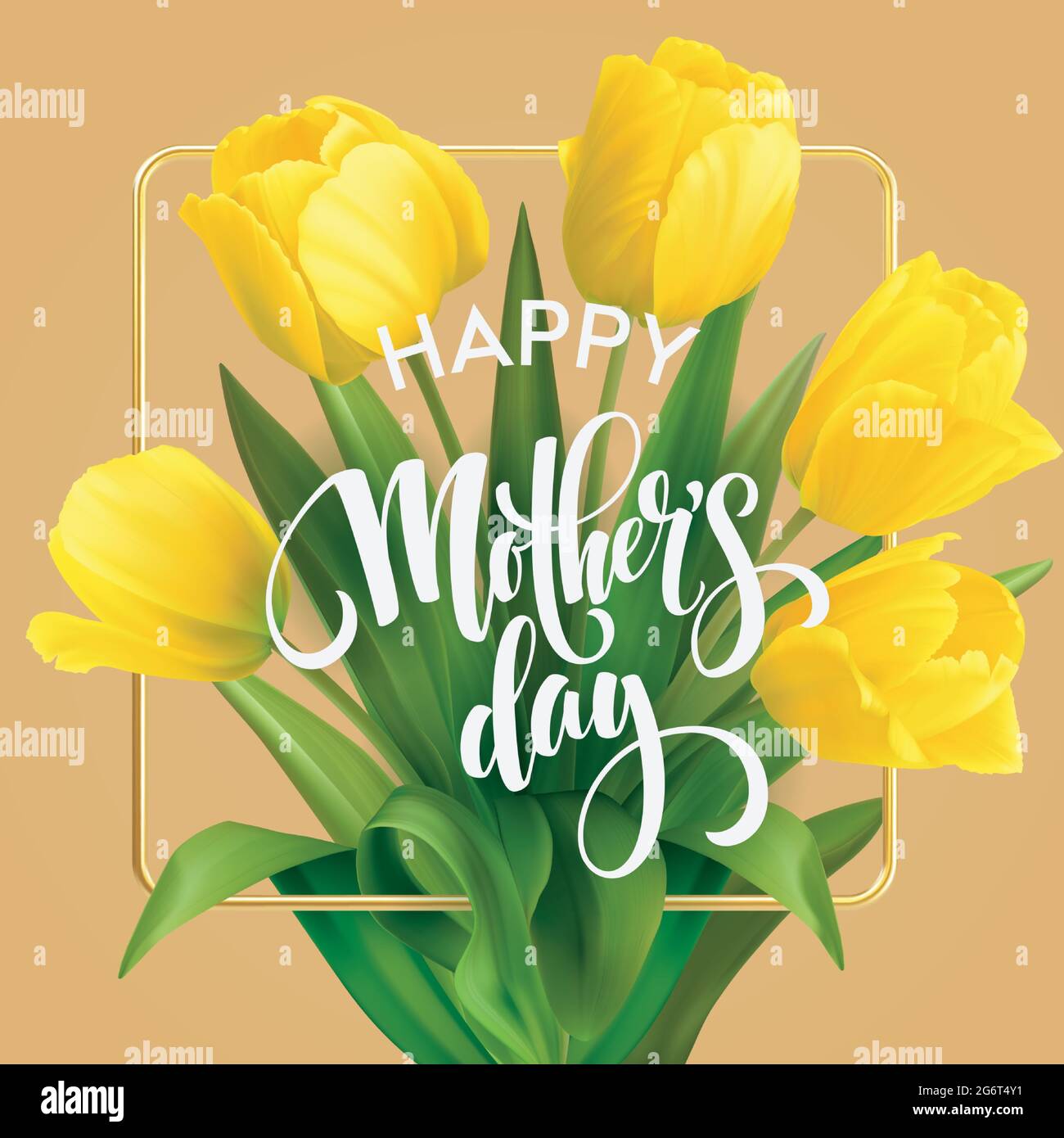 Happy Mothers fond typographique avec bouquet de fleurs de tulipes de printemps. Illustration de Vecteur