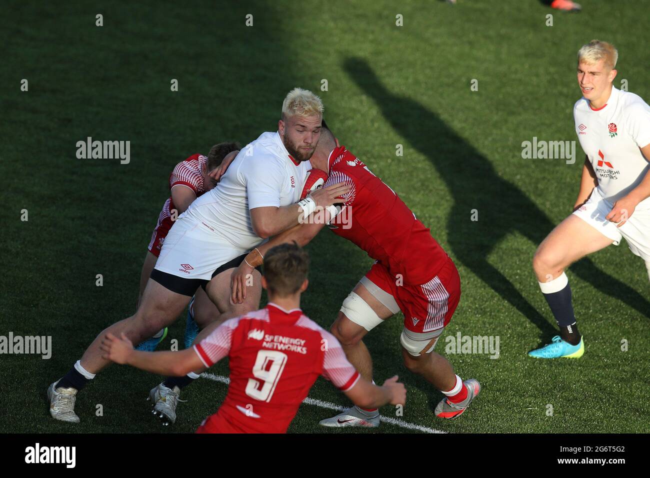 Cardiff, Royaume-Uni. 07e juillet 2021. Sam Riley, d'Angleterre, fait une pause. 2021 six Nations U20 Championship Round 4, pays de Galles contre Angleterre au BT Sport Cardiff Arms Park à Cardiff, au sud du pays de Galles, le mercredi 7 juillet 2021. photo par Andrew Orchard/Andrew Orchard sports Photography/Alamy Live News crédit: Andrew Orchard sports Photography/Alamy Live News Banque D'Images