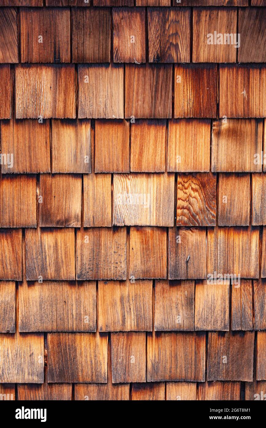 Résumé arrière-plan des bardeaux de bois sur le côté d'un édifice à Steveston Colombie-Britannique Canada Banque D'Images