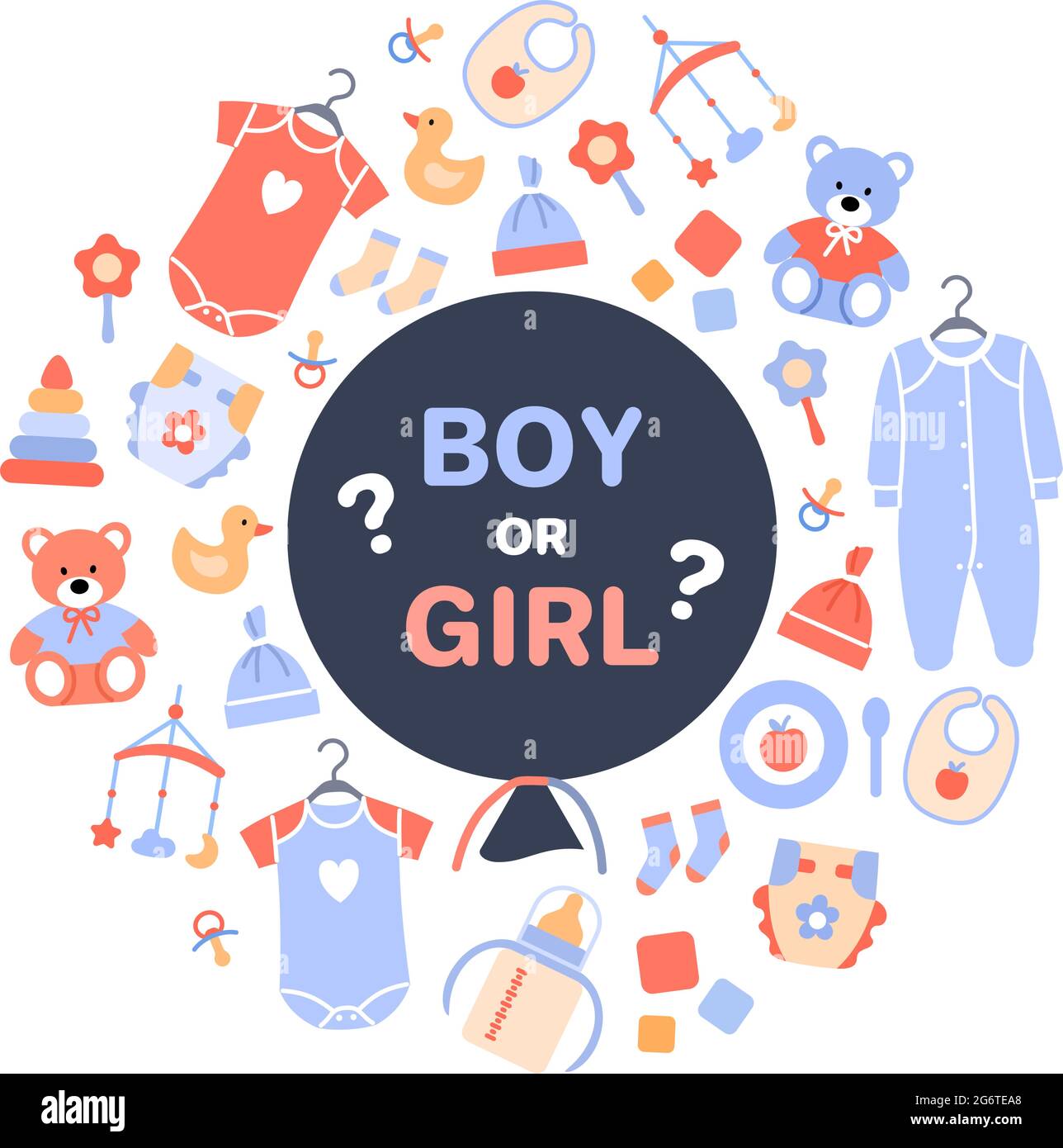 Fête de révélation de genre. Ballon avec texte garçon ou fille Illustration de Vecteur