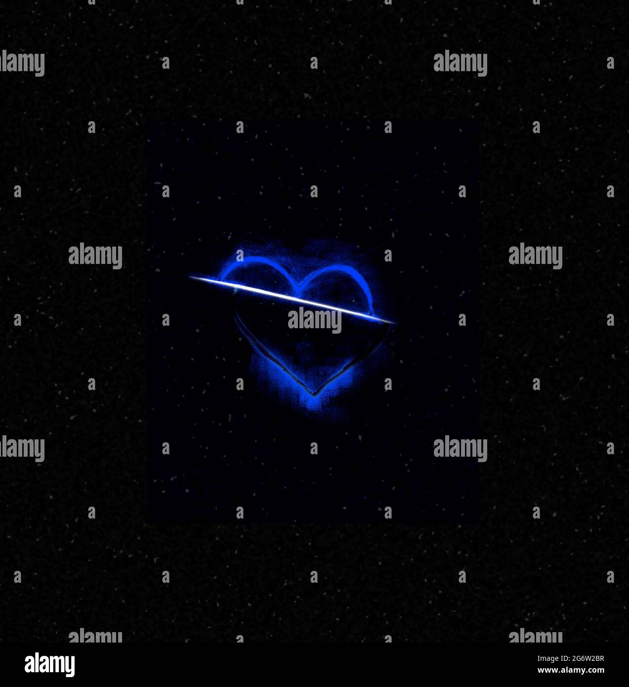 Cœur bleu divisé par une étoile de tir. Illustration de l'art numérique. Banque D'Images