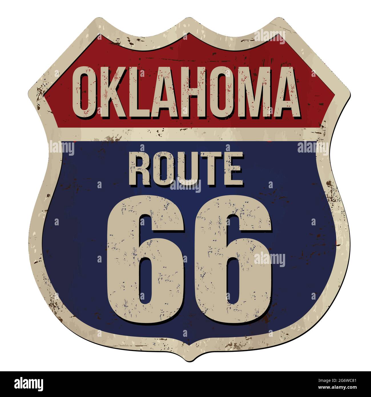 Oklahoma, route 66 panneau en métal rouillé vintage sur fond blanc, illustration vectorielle Illustration de Vecteur