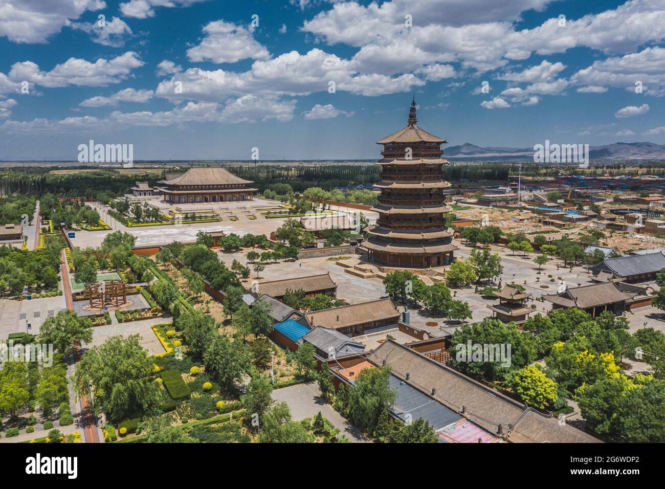 Vue aérienne de la Pagode en bois Ying Xian, Shanxi, Chine Banque D'Images