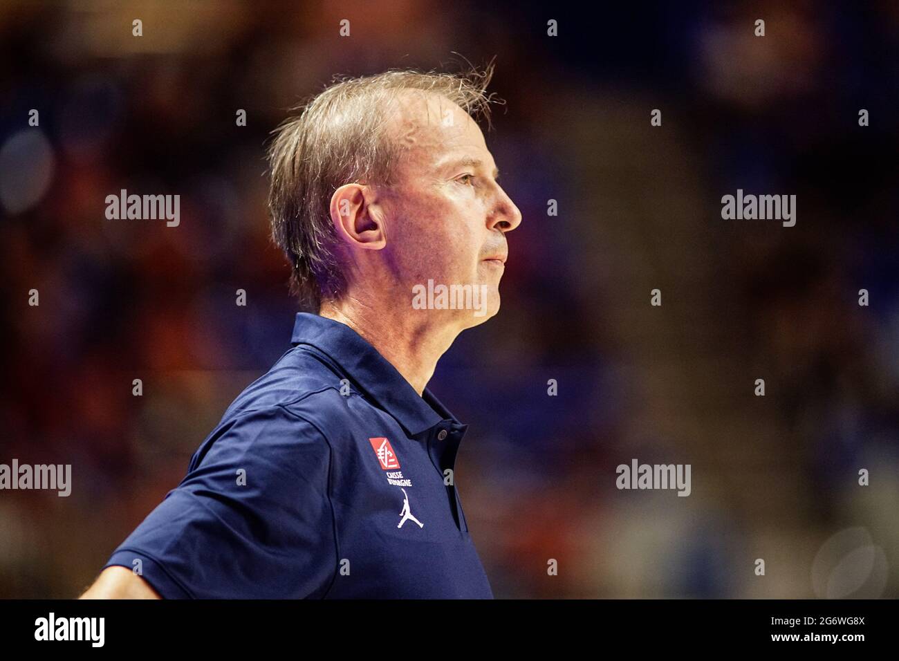 Malaga, Espagne. 08 juillet 2021. Vincent Collet vu en action lors d'un match de basket-ball amical entre l'Espagne et la France au Palacio de los Deportes Jose Maria Martin Carpena à Malaga. (Note finale; Espagne 86:77 France) (photo de Francis Gonzalez/SOPA Images/Sipa USA) crédit: SIPA USA/Alay Live News Banque D'Images