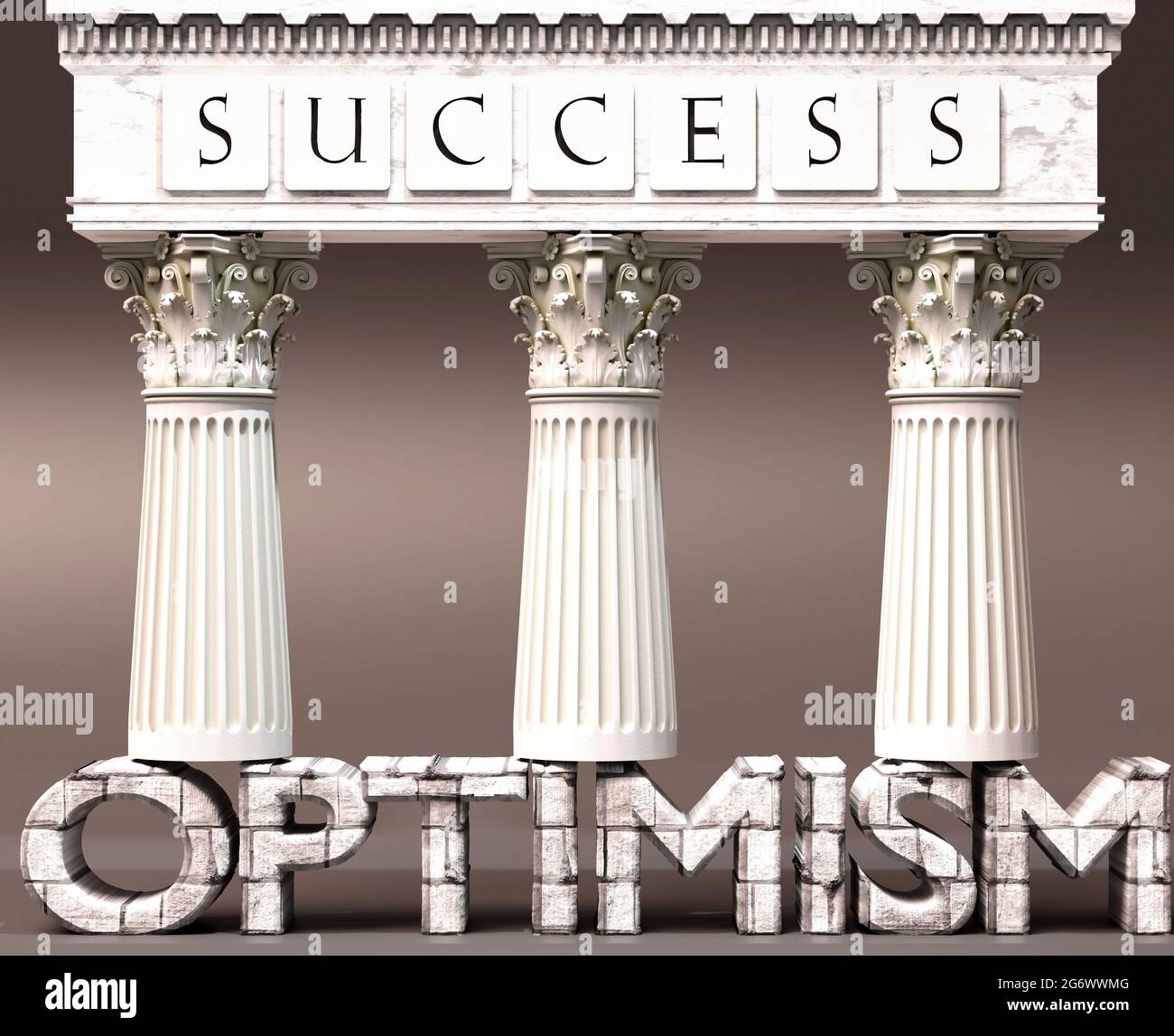 L'optimisme comme fondement du succès - symbolisé par les piliers du succès soutenus par l'optimisme pour montrer qu'il est essentiel pour atteindre des objectifs et l'achie Banque D'Images