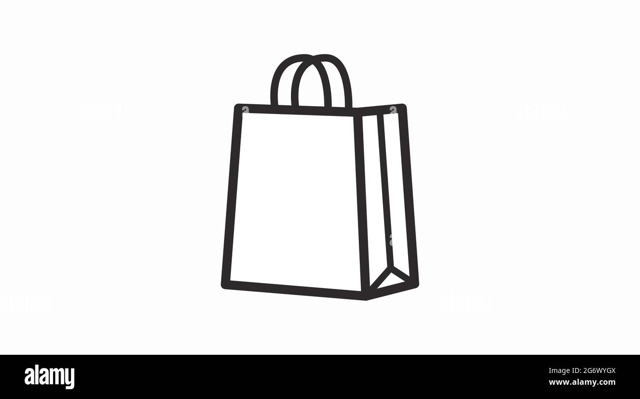 Icône à emporter ou Sac à provisions. Illustration noire et blanche isolée vectorielle et plate, modifiable, d'un sac Illustration de Vecteur