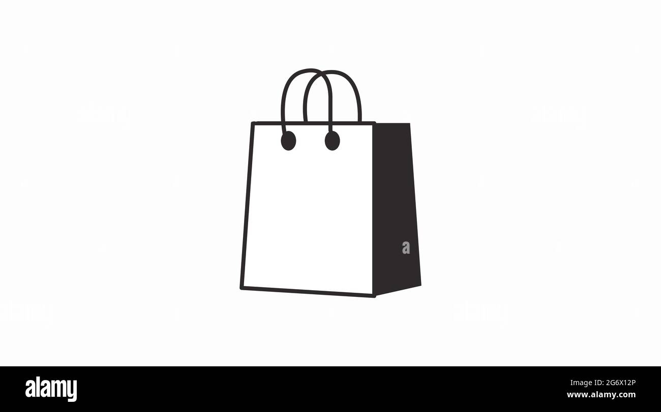 Icône à emporter ou Sac à provisions. Illustration noire et blanche isolée vectorielle et plate, modifiable, d'un sac Illustration de Vecteur