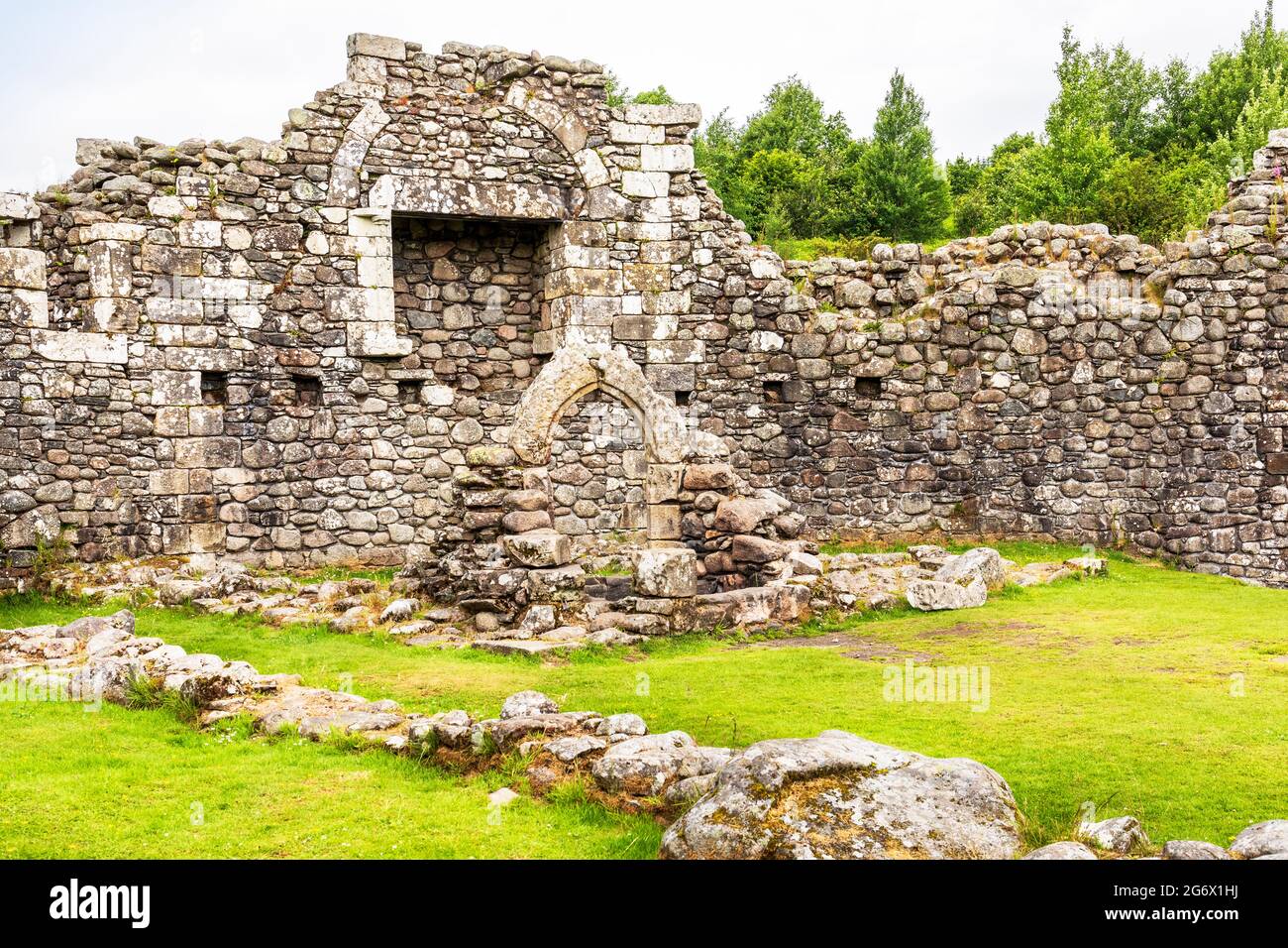 Intérieur du château du Loch Doon. Le château est entretenu par l'Ecosse historique. Construit au XIIIe siècle sur une île du Loch Doon par Bruce, comte de car Banque D'Images