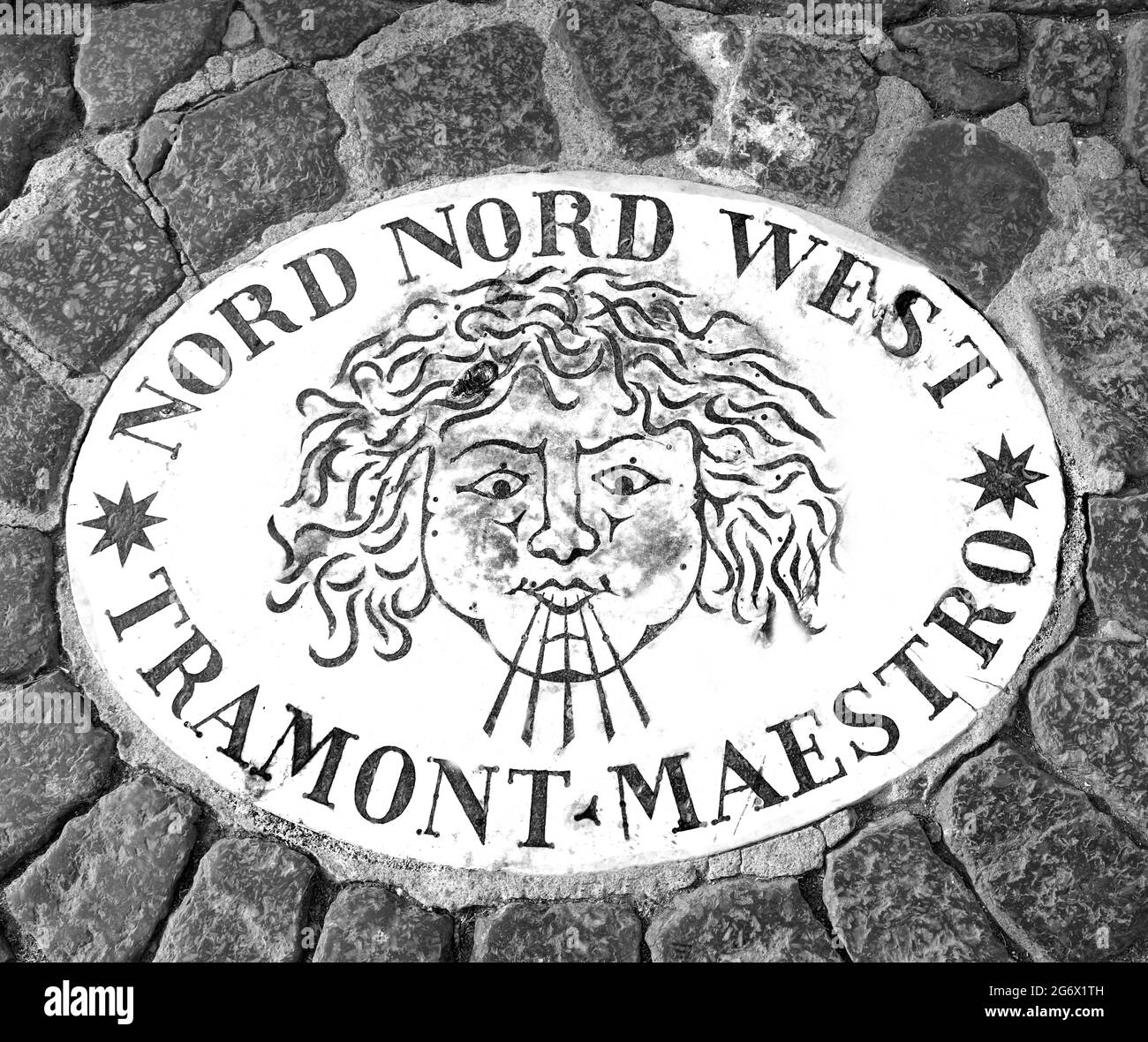 Cité du Vatican, va, Vatican - 18 août 2020 : allégorie du visage soufflant avec des noms de vents en langue italienne qui signifie mistral et tramontane Banque D'Images