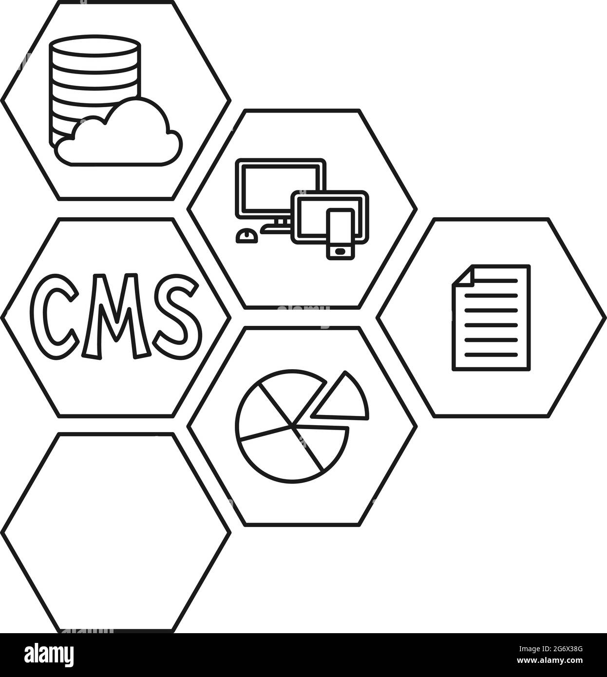 Dessin noir et blanc des éléments cms. Flèche hexagonale vers la droite. Illustration vectorielle du système de gestion de contenu pour le site Web, la bannière ou lea Illustration de Vecteur Dessin noir et blanc des éléments cms. Flèche hexagonale vers la droite. Illustration vectorielle du système de gestion de contenu pour le site Web, la bannière ou lea Illustration de Vecteur