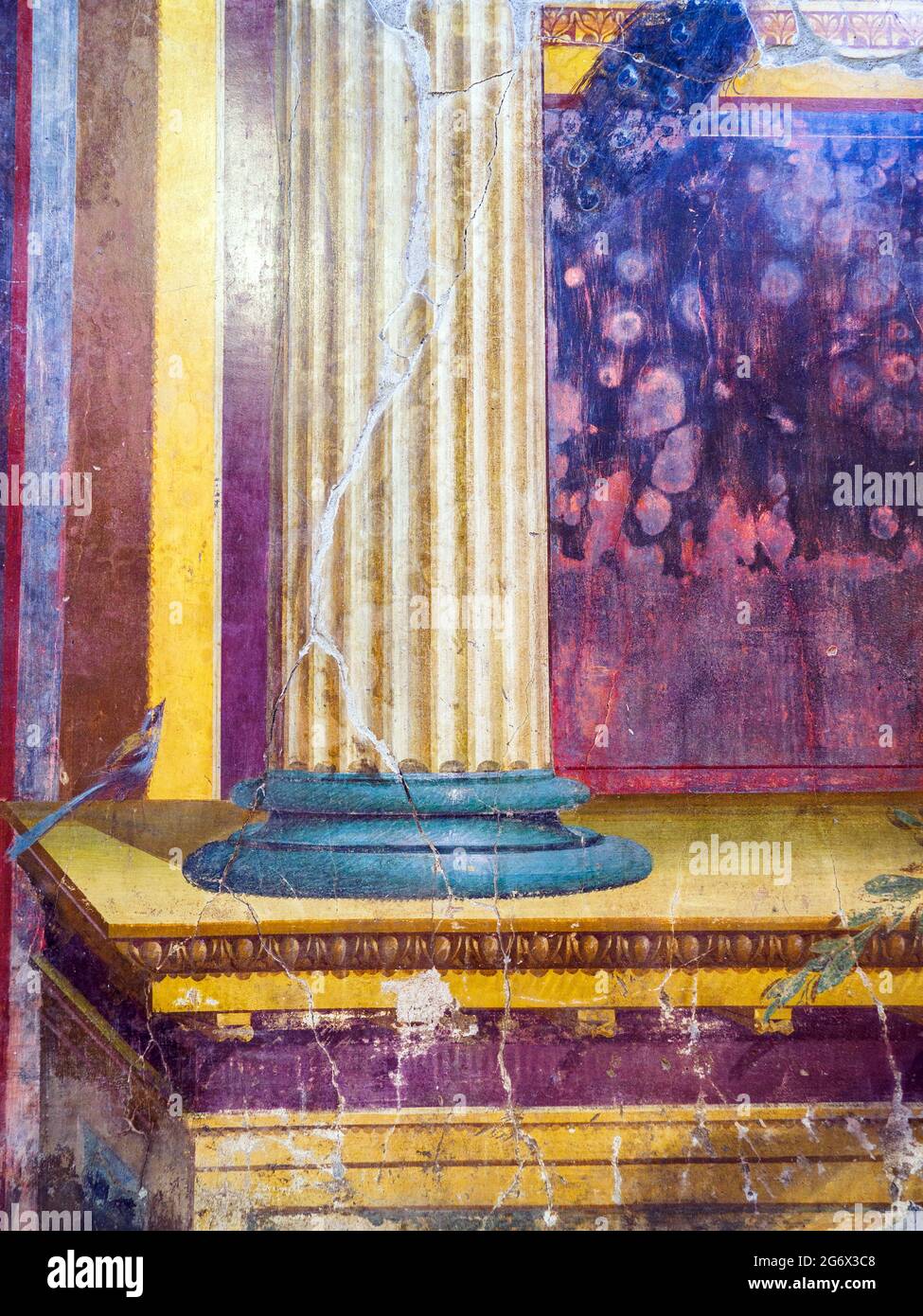 Oecus (salon principal) mur décoré dans la deuxième fresque de style - Oplontis connu sous le nom de Villa Poppea à Torre Annunziata - Naples, Italie Banque D'Images