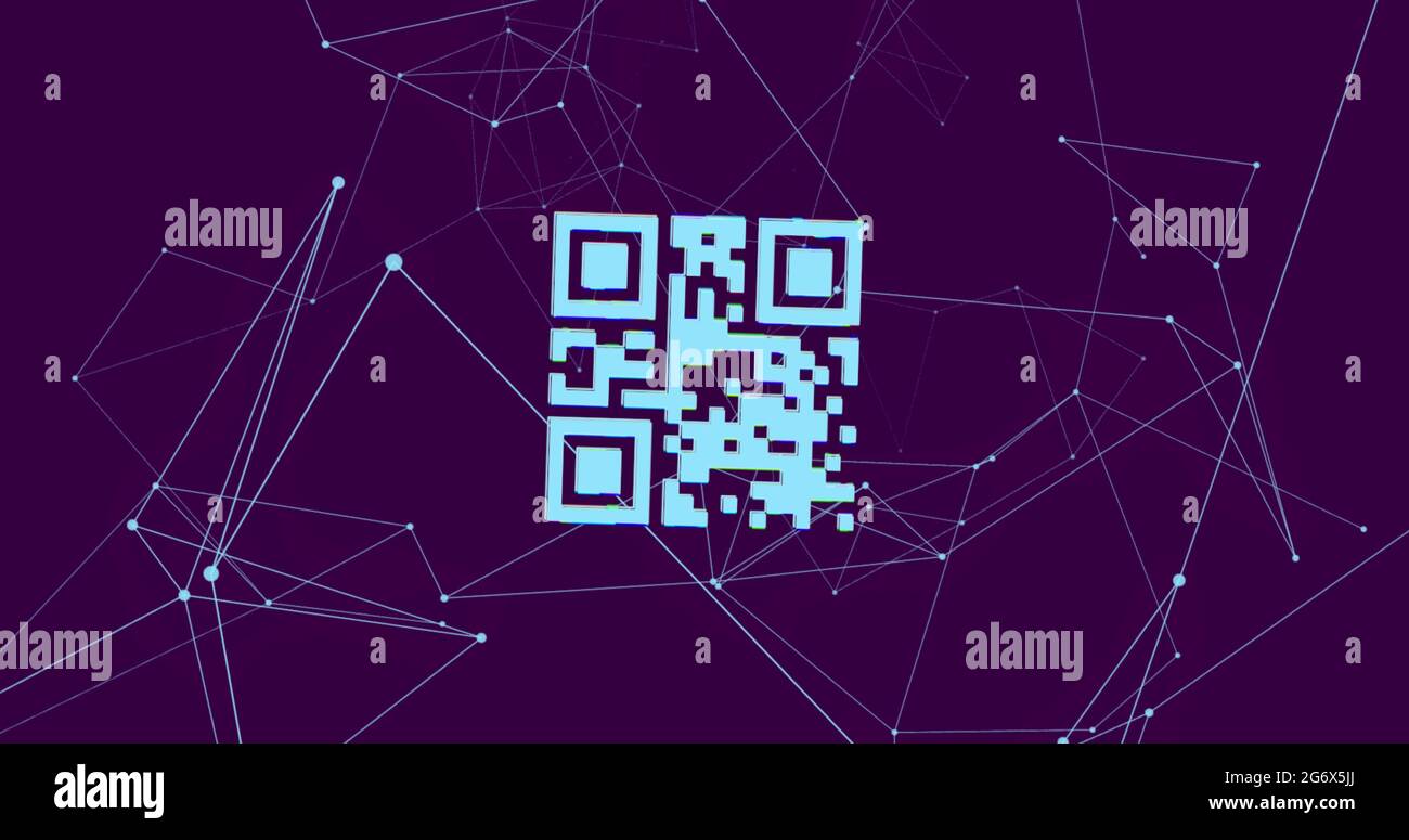Lecteur de code QR sur réseau de connexions sur fond bleu Banque D'Images