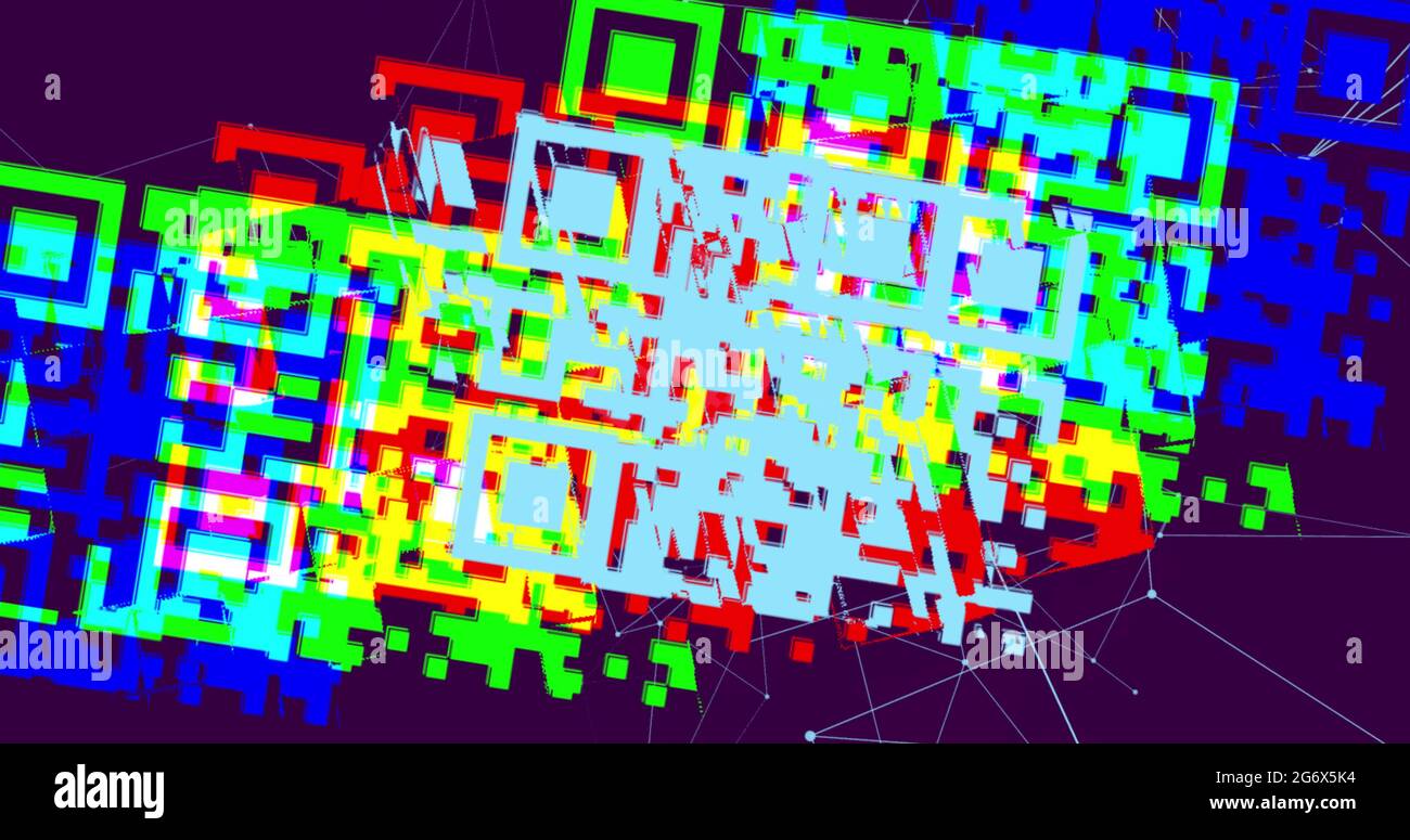 Lecteur de code QR sur réseau de connexions sur fond bleu Banque D'Images