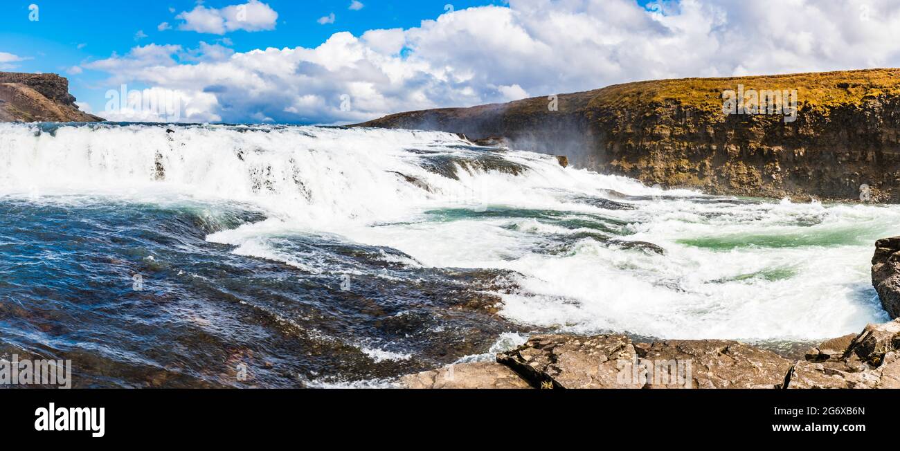 Panorama des chutes supérieures à Gullfoss Falls, Islande Banque D'Images