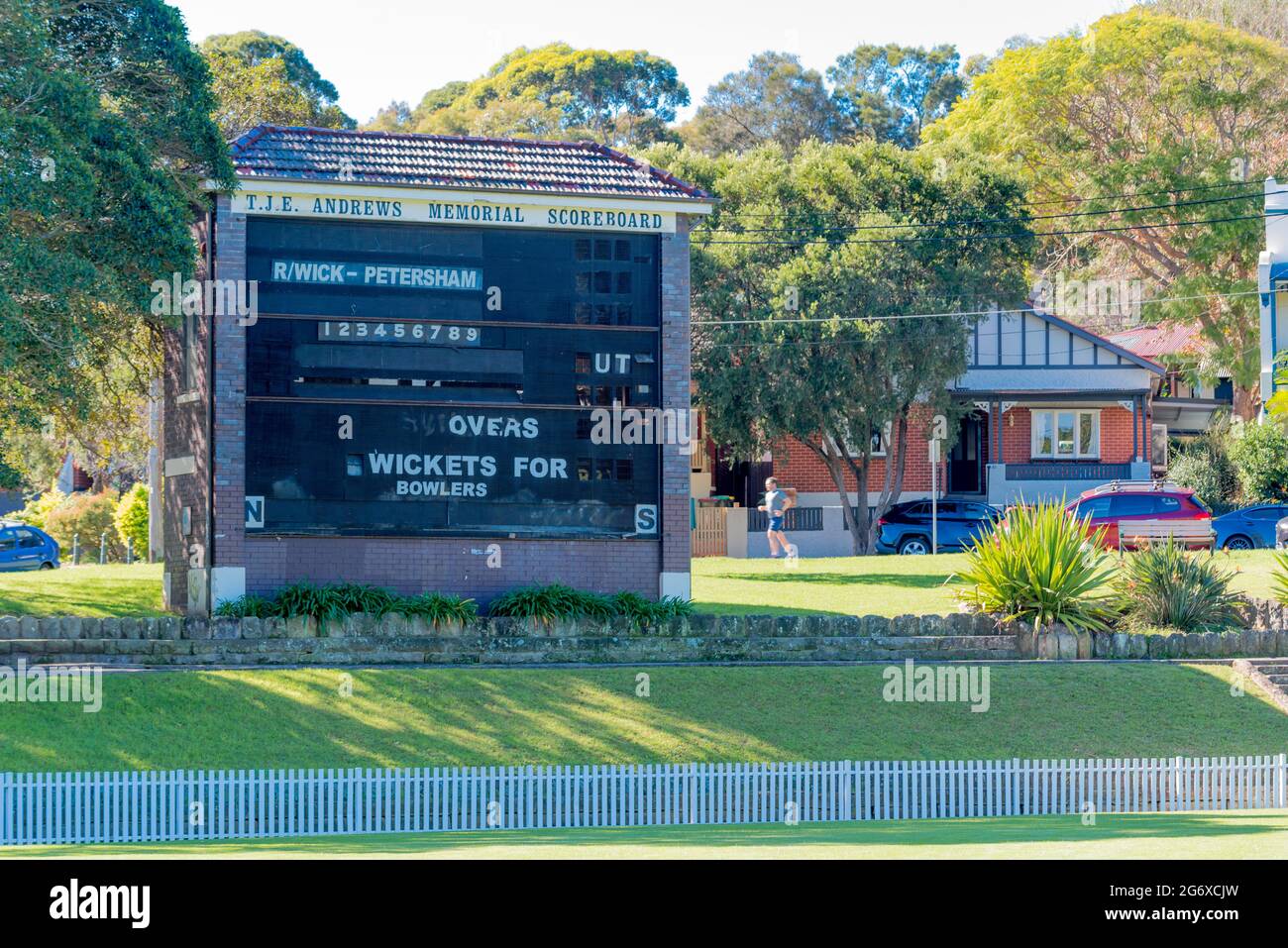 Le TJE Memorial Cricket Scoreboard construit en 1937 porte le nom de Tommy Andrews (1890-1970), un cricketeur australien qui a joué 16 tests pour l'Australie Banque D'Images