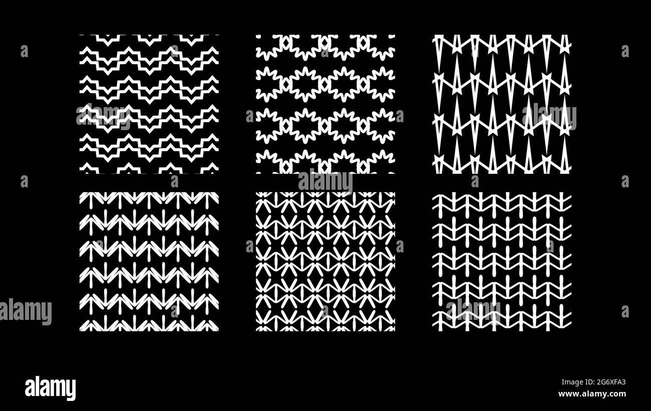 Ensemble de six motifs carrés sans couture noir et blanc. Ornements géométriques monochromes. Illustration vectorielle Illustration de Vecteur