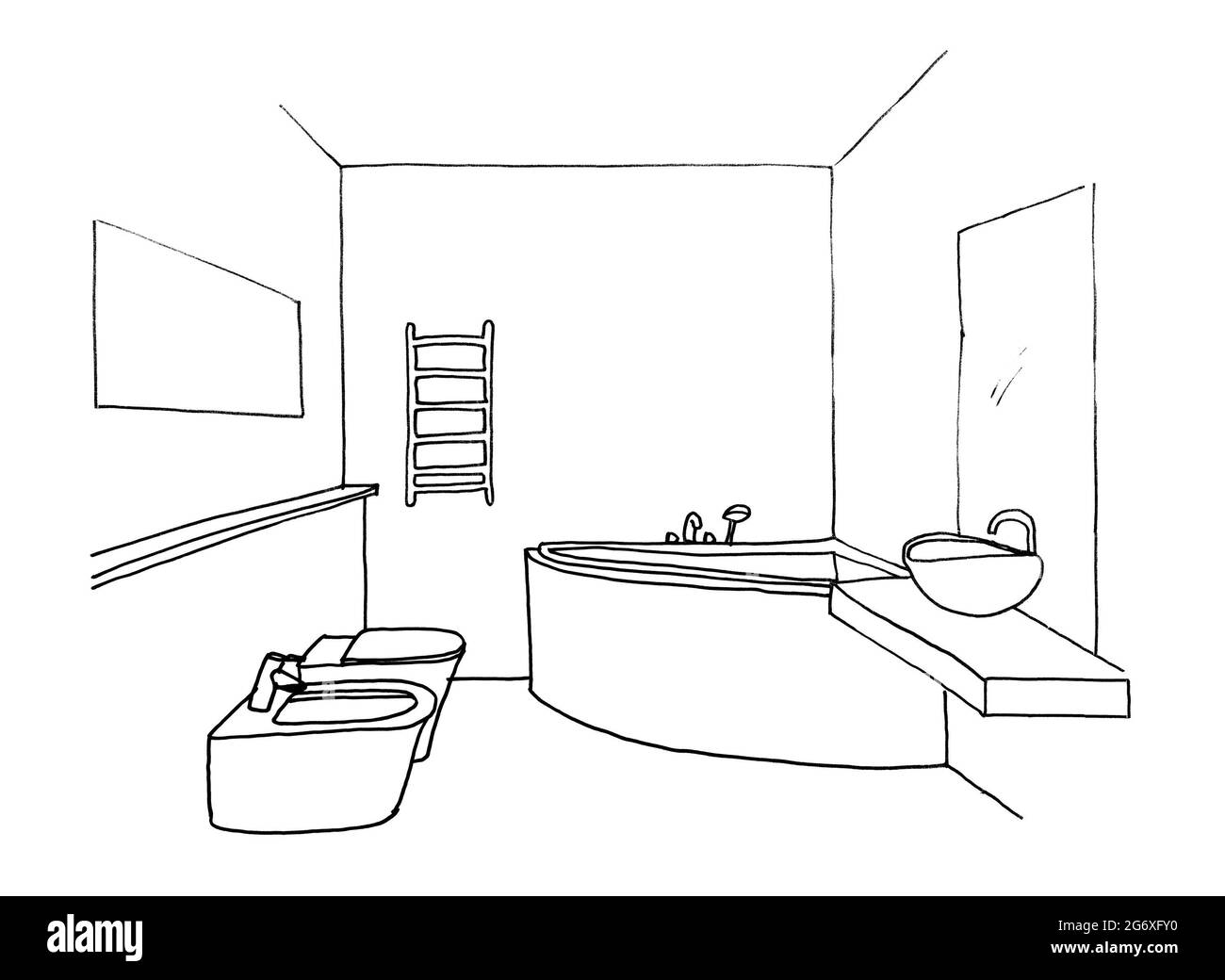 Salle de bains, croquis graphique, doublure Banque D'Images