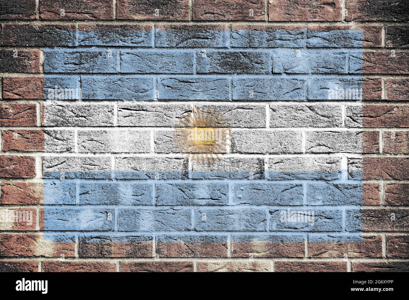 Drapeau argentin sur fond de mur de briques Banque D'Images