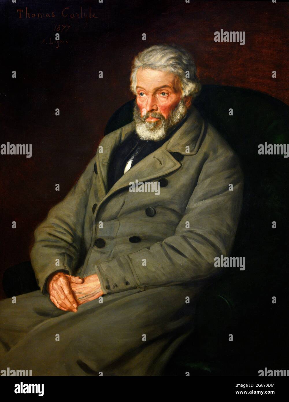Thomas Carlyle. Portrait de l'historien et écrivain écossais Thomas Carlyle (1795-1881) par Alphone Legros, huile sur toile, 1877 Banque D'Images