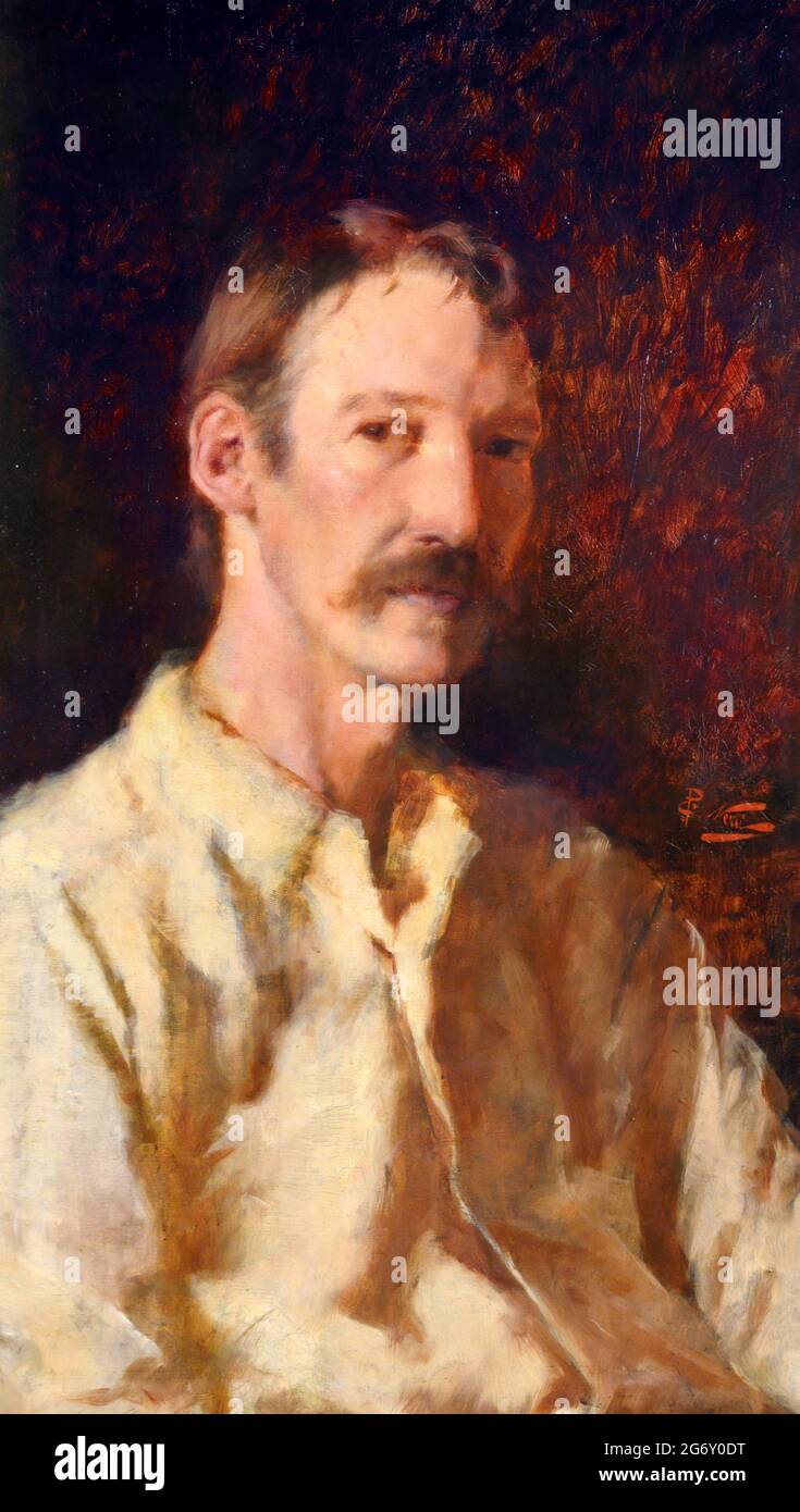 Robert Louis Stevenson. Portrait du romancier écossais Robert Louis Stevenson (1850-1894) de Girolamo Nerli, huile sur toile, 1892 Banque D'Images
