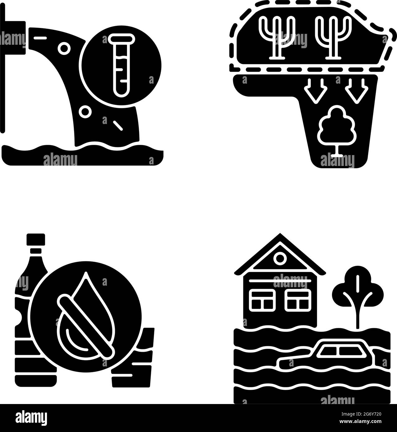 Icônes de glyphe noir stress hydrique définies sur un espace blanc Illustration de Vecteur