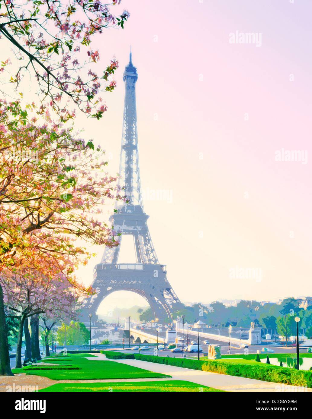 France, Paris, Tour Eiffel, aube, printemps, arty, Banque D'Images