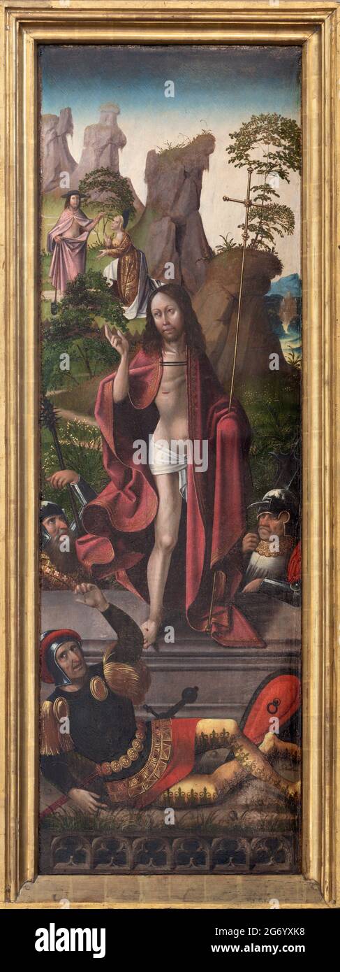 VIENNE, AUTRICHE - 17 FÉVRIER 2014 : scène de la résurrection de Jésus à partir d'un autel gothique sculpté dans l'Église de l'ordre teutonique ou Deutschordenkirche Banque D'Images
